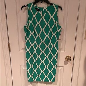 Calvin Klein Teal and White Diamond Pattern Midi Dress